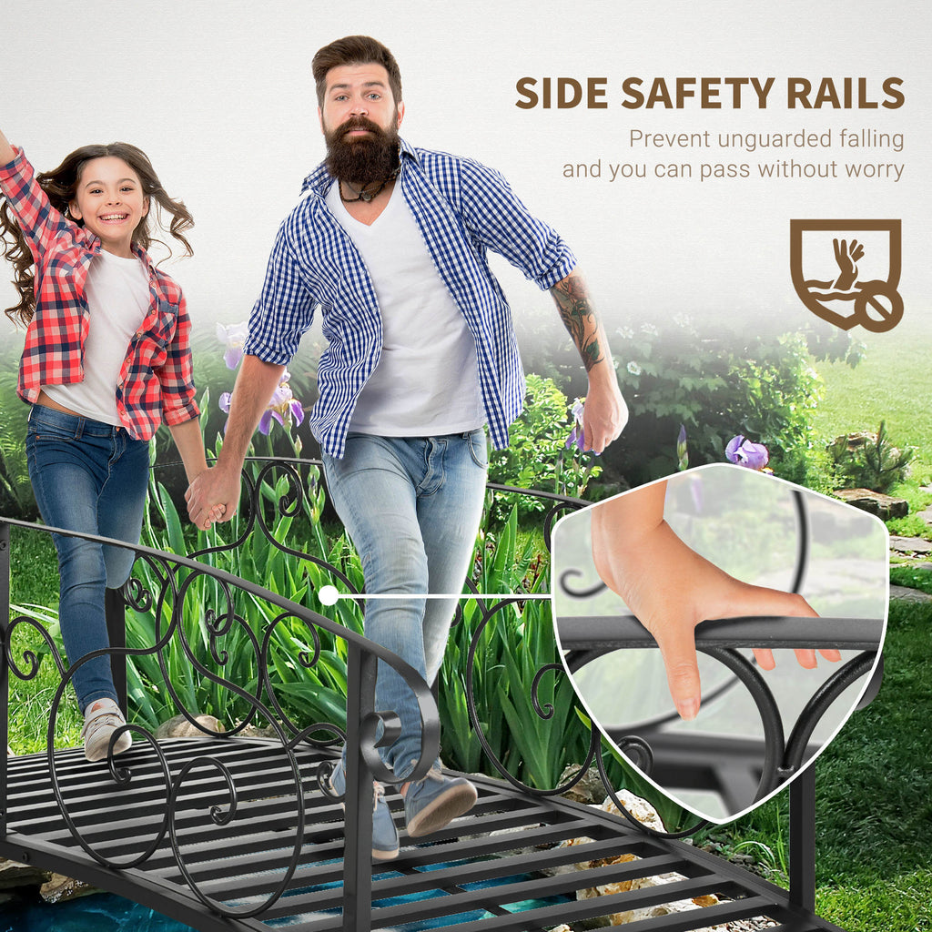 6FT Steel Arch Decorative Arc Landscaping Bridge with Safety Siderails for Backyard, Black