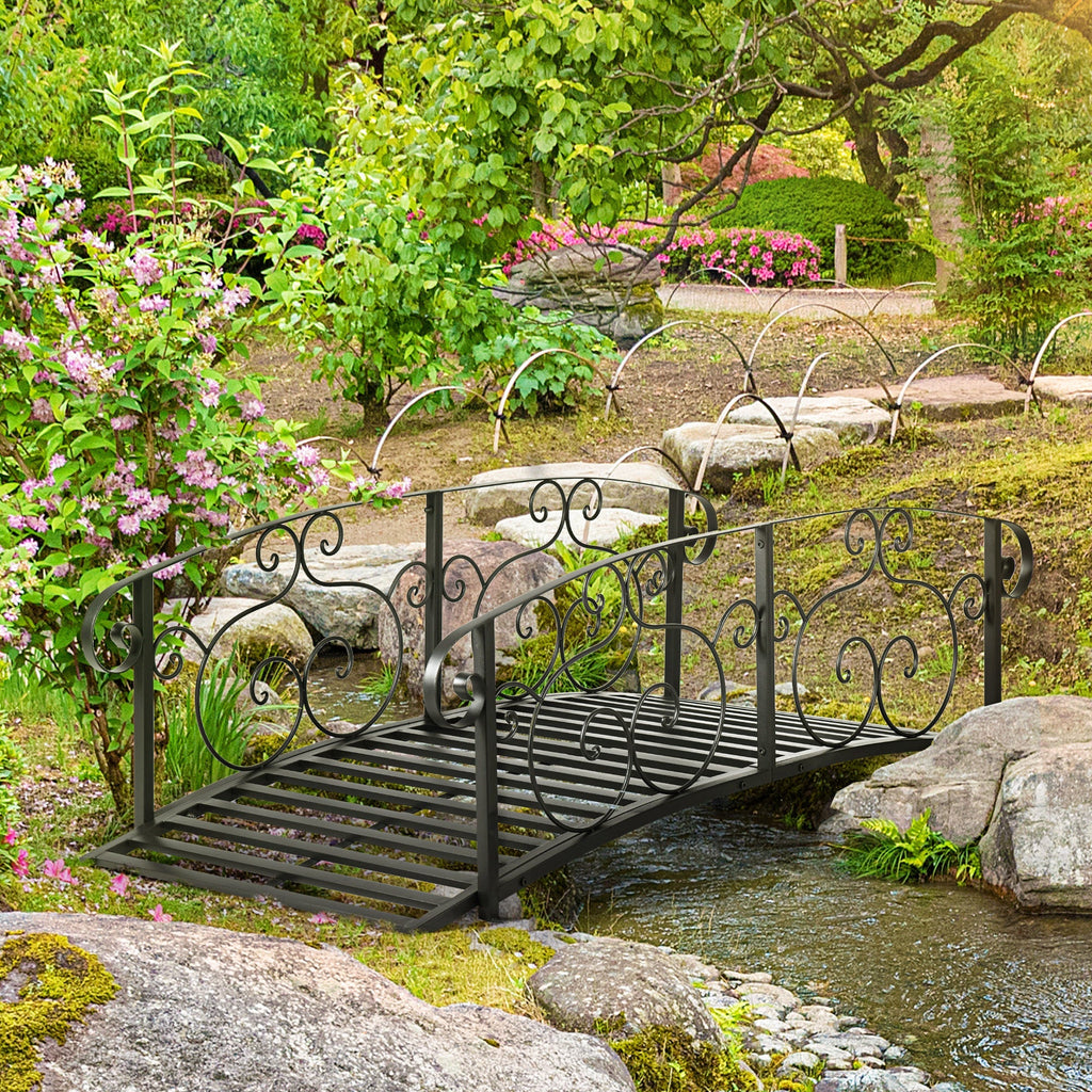 6FT Steel Arch Decorative Arc Landscaping Bridge with Safety Siderails for Backyard, Black