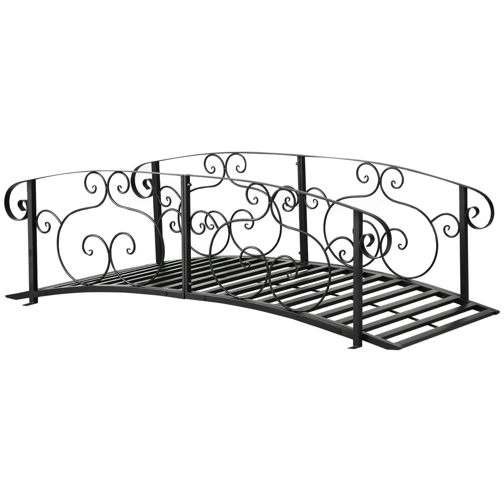 6FT Steel Arch Decorative Arc Landscaping Bridge with Safety Siderails for Backyard, Black