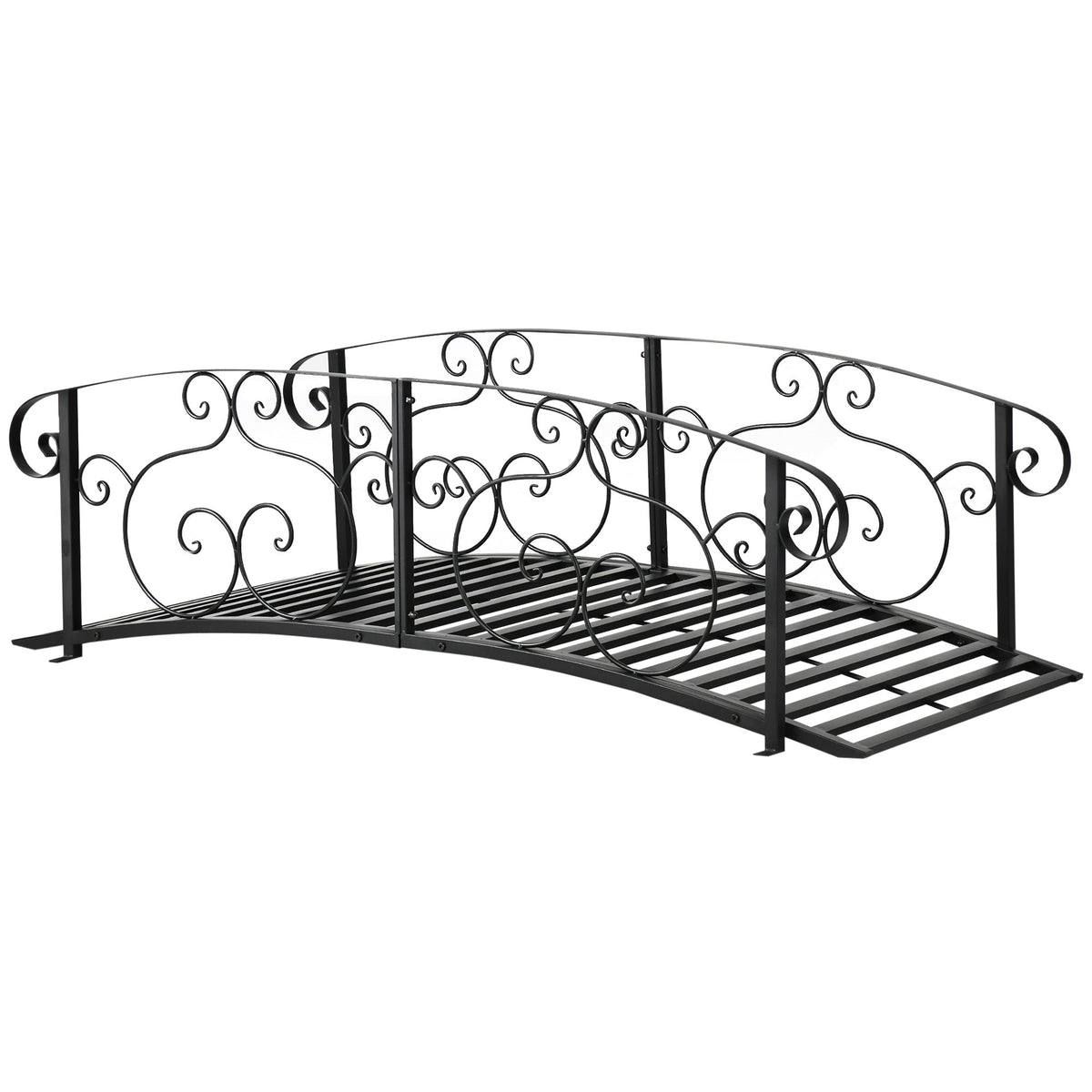 6FT Steel Arch Decorative Arc Landscaping Bridge with Safety Siderails for Backyard, Black