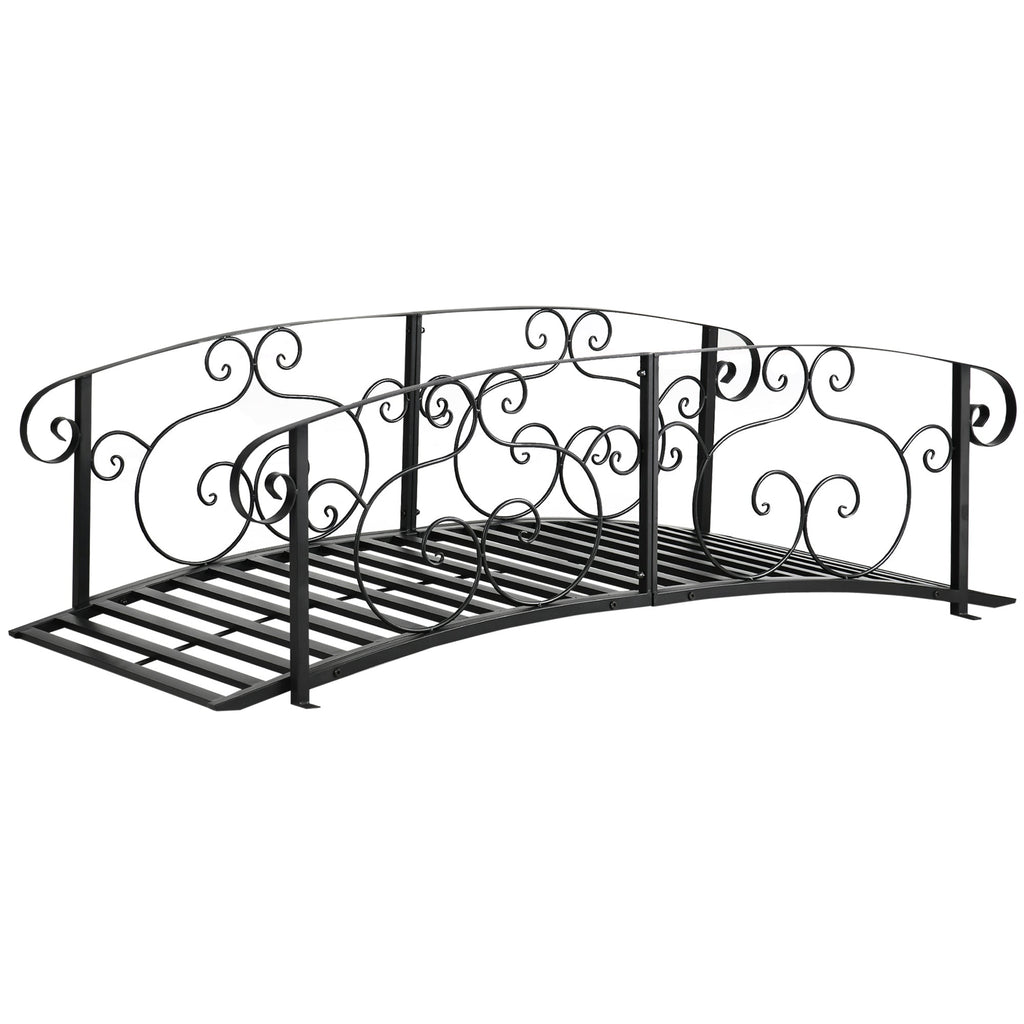 6FT Steel Arch Decorative Arc Landscaping Bridge with Safety Siderails for Backyard, Black