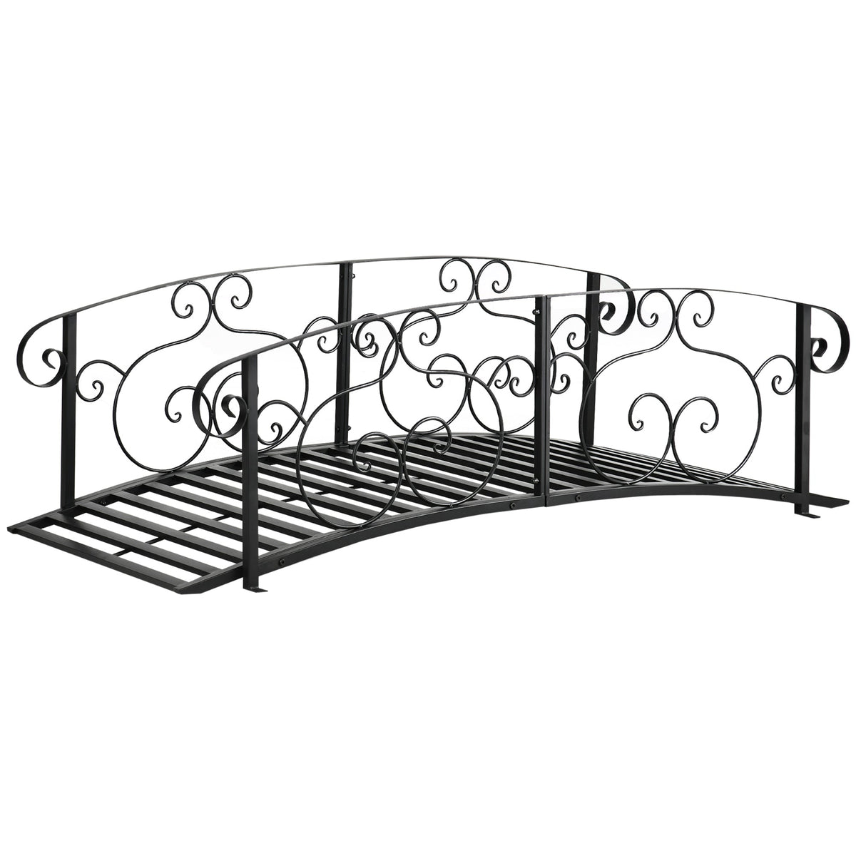 6FT Steel Arch Decorative Arc Landscaping Bridge with Safety Siderails for Backyard, Black