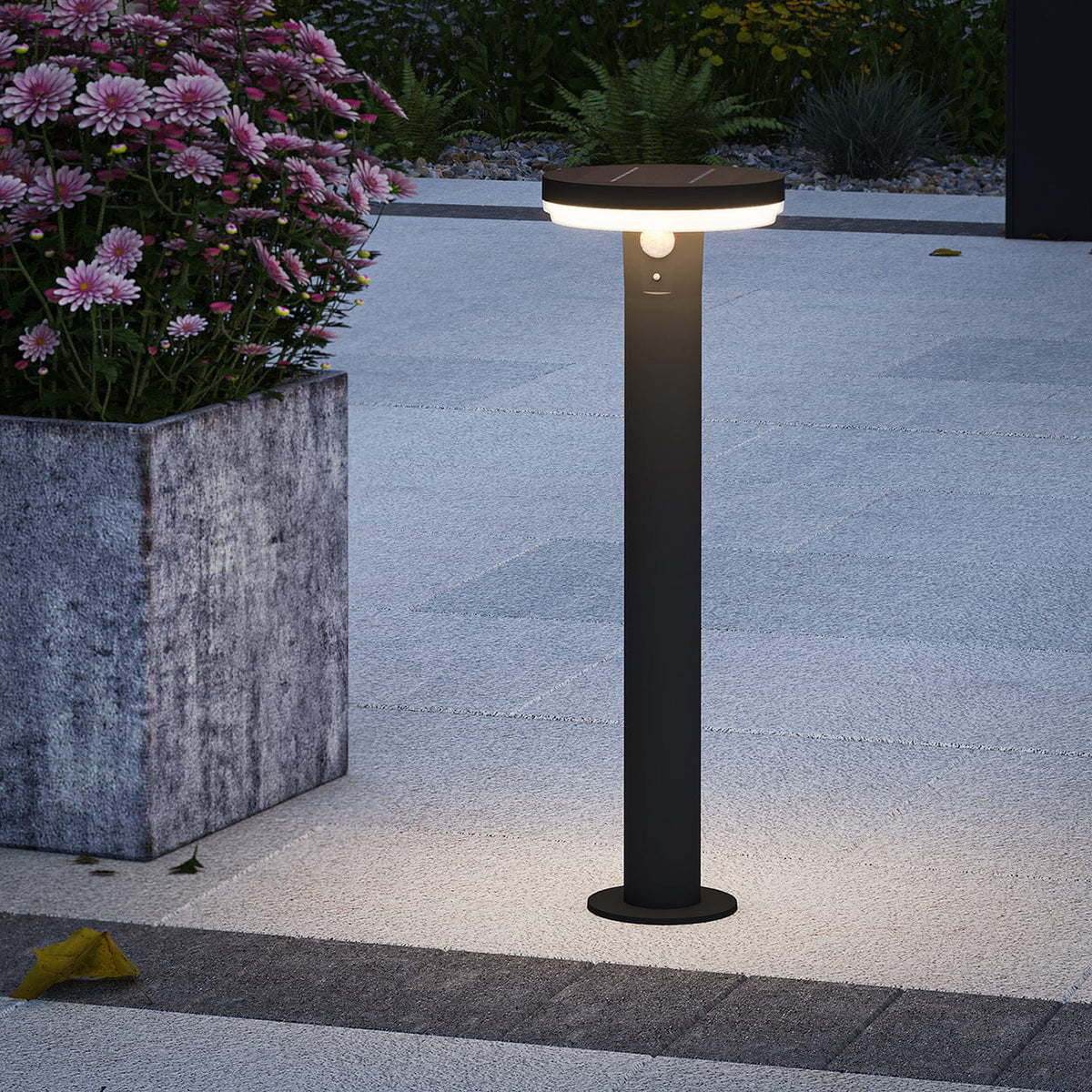 4lite Antheia Solar IP54 Die-Cast Aluminium LED Outdoor Bollard Light with Built in PIR Motion Sensor