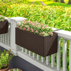 2 Pack 20" Railing Planter Boxes with Hooks and Drainage, Brown