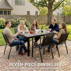7 Piece Garden Dining Set with Stackable Chairs and Umbrella Hole, Black