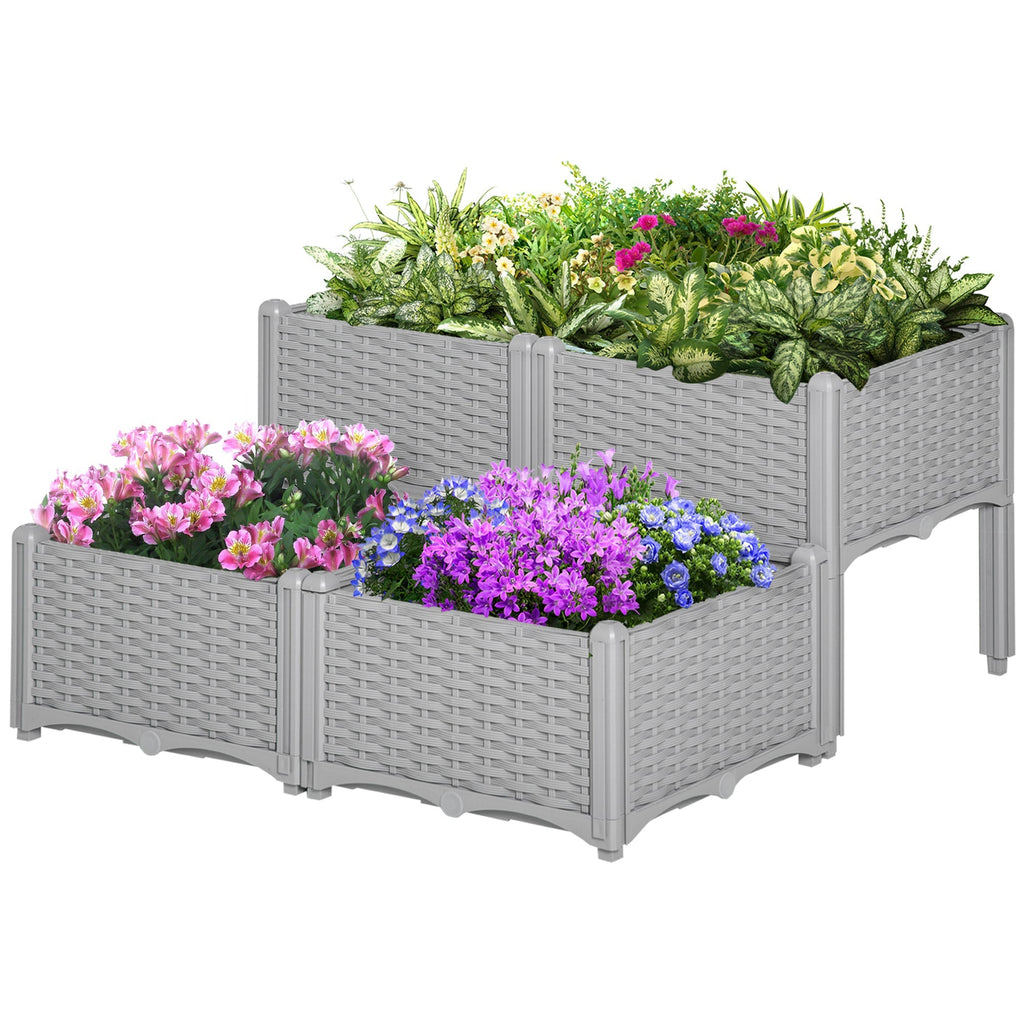 4 Piece Raised Garden Bed with Legs, Self-Watering Planter Box Raised Bed to Grow Flowers, Herbs & Vegetables, Gray