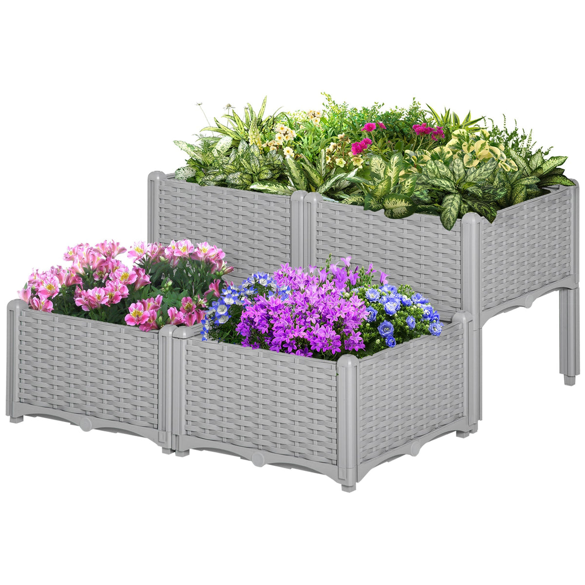 4 Piece Raised Garden Bed with Legs, Self-Watering Planter Box Raised Bed to Grow Flowers, Herbs & Vegetables, Gray