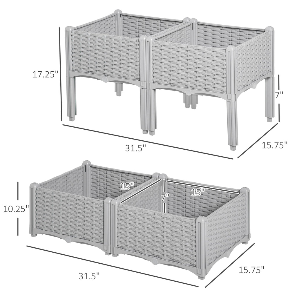 4 Piece Raised Garden Bed with Legs, Self-Watering Planter Box Raised Bed to Grow Flowers, Herbs & Vegetables, Gray
