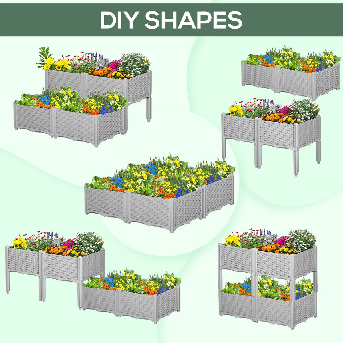 4 Piece Raised Garden Bed with Legs, Self-Watering Planter Box Raised Bed to Grow Flowers, Herbs & Vegetables, Gray