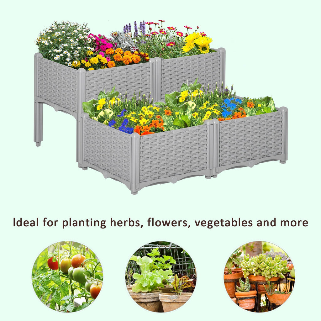 4 Piece Raised Garden Bed with Legs, Self-Watering Planter Box Raised Bed to Grow Flowers, Herbs & Vegetables, Gray