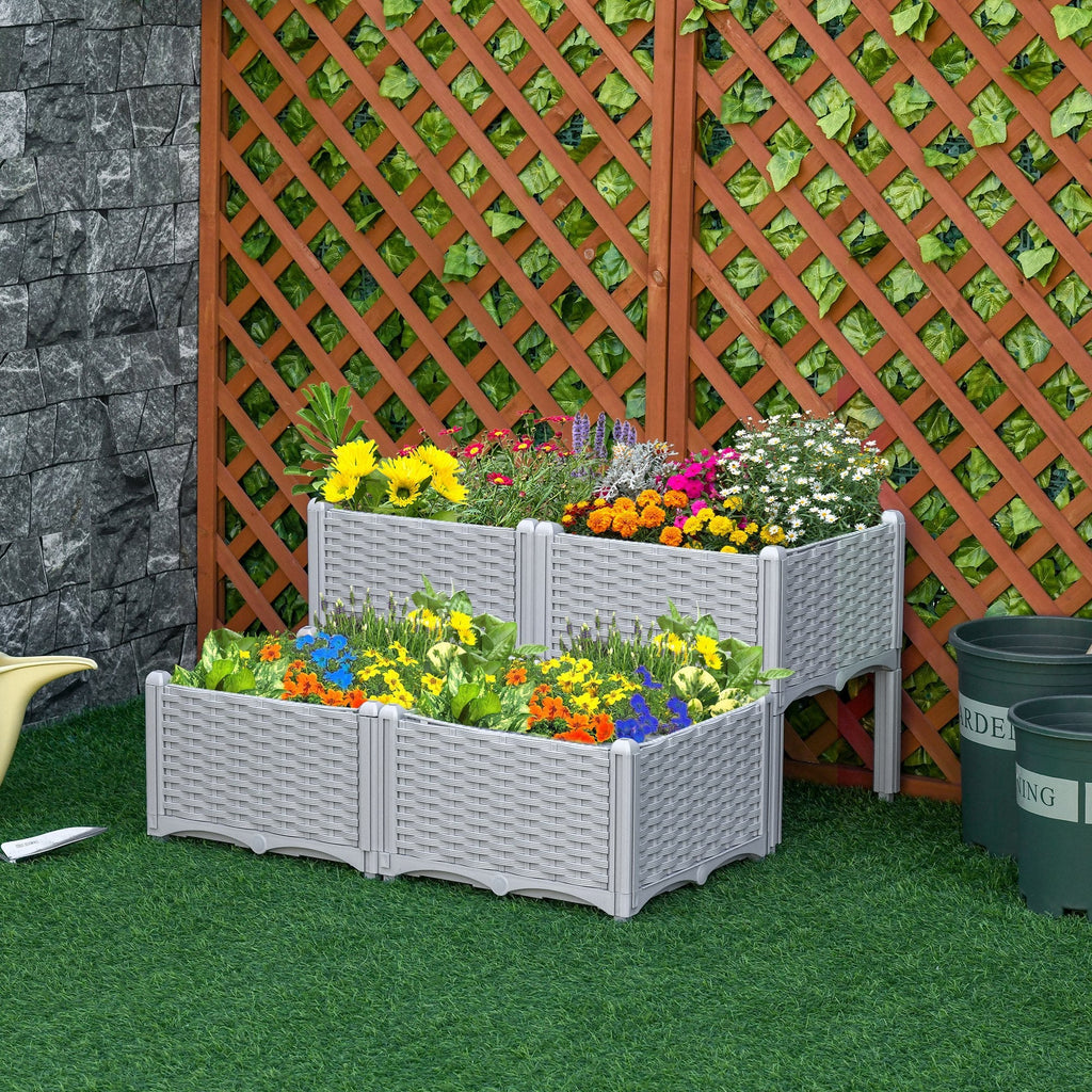 4 Piece Raised Garden Bed with Legs, Self-Watering Planter Box Raised Bed to Grow Flowers, Herbs & Vegetables, Gray