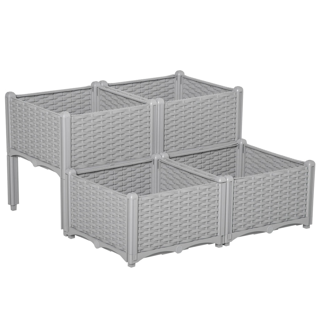 4 Piece Raised Garden Bed with Legs, Self-Watering Planter Box Raised Bed to Grow Flowers, Herbs & Vegetables, Gray