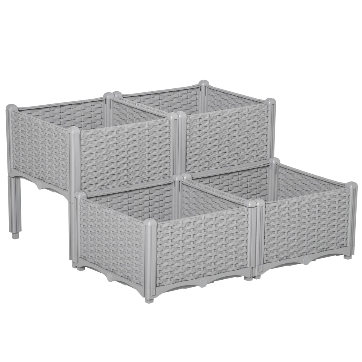 4 Piece Raised Garden Bed with Legs, Self-Watering Planter Box Raised Bed to Grow Flowers, Herbs & Vegetables, Gray