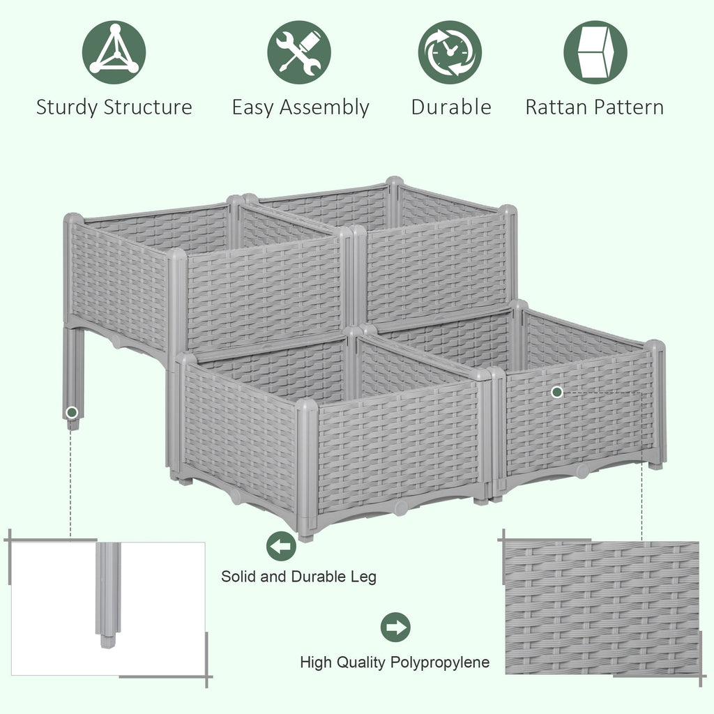 4 Piece Raised Garden Bed with Legs, Self-Watering Planter Box Raised Bed to Grow Flowers, Herbs & Vegetables, Gray
