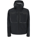 Simms G3 Guide Jacket - Men's (NEW 2026), black waterproof fishing jacket with hood, zippered chest pockets, and adjustable cuffs designed for outdoor fishing activities.