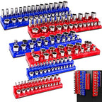 Magnetic Socket Organizer Set, 6PCS Socket Holder, 1/4", 3/8", 1/2" Sockets Holds 143 Pieces Magnetic Sockets Trays (Blue&red, 6 Pcs) - style: 6PCS Red/Blue