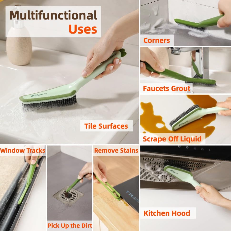 3-in-1 Detail Cleaning Brush, Crevice Grout Brush, Orange - color: Orange