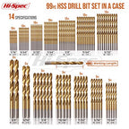 Hi-Spec SAE HSS Drill Bit Set for Metal, Wood and Drywall, 1/16-3/8 in - size: 99pc