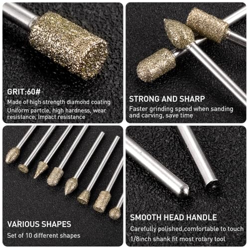 shengbenhao Diamond Grinding Burr Bit Set Compatible with Dremel 20Pcs