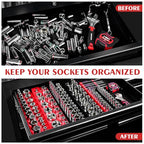 GUTIMORE Magnetic Socket Organizer Set, 6PCS Socket Holder,1/4", 3/8", 1/2" Metric & SAE Magnetic Socket Tools Trays,Holds 143pcs Sockets For Tool Box Drawer (Socket not Included)