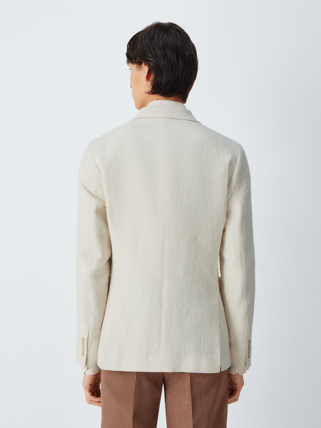 John Lewis Tweed Cotton Linen Blend Double Breasted Blazer - Ecru - Size 42R