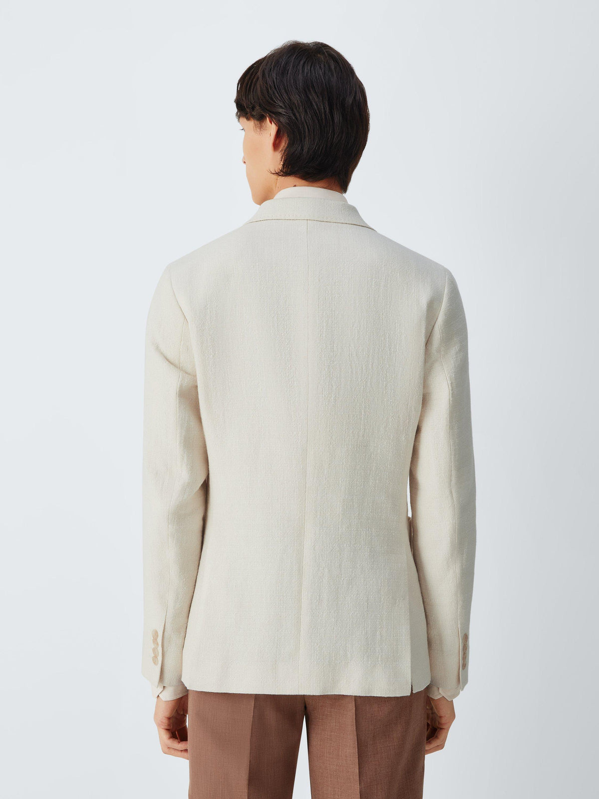 John Lewis Tweed Cotton Linen Blend Double Breasted Blazer - Ecru - Size 42R