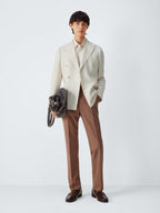 John Lewis Tweed Cotton Linen Blend Double Breasted Blazer - Ecru - Size 42R