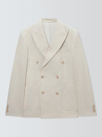 John Lewis Tweed Cotton Linen Blend Double Breasted Blazer - Ecru - Size 42R