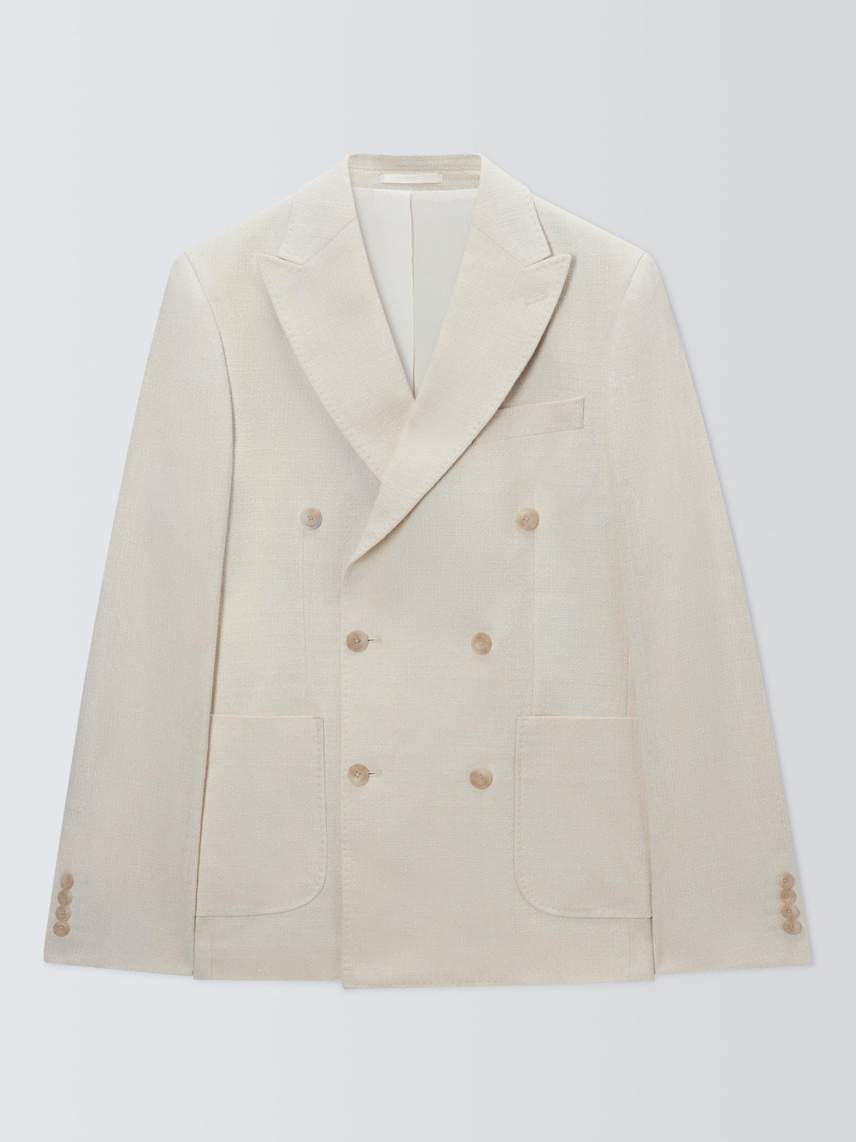 John Lewis Tweed Cotton Linen Blend Double Breasted Blazer - Ecru - Size 42R