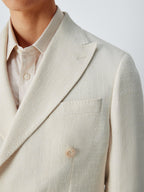 John Lewis Tweed Cotton Linen Blend Double Breasted Blazer - Ecru - Size 42R