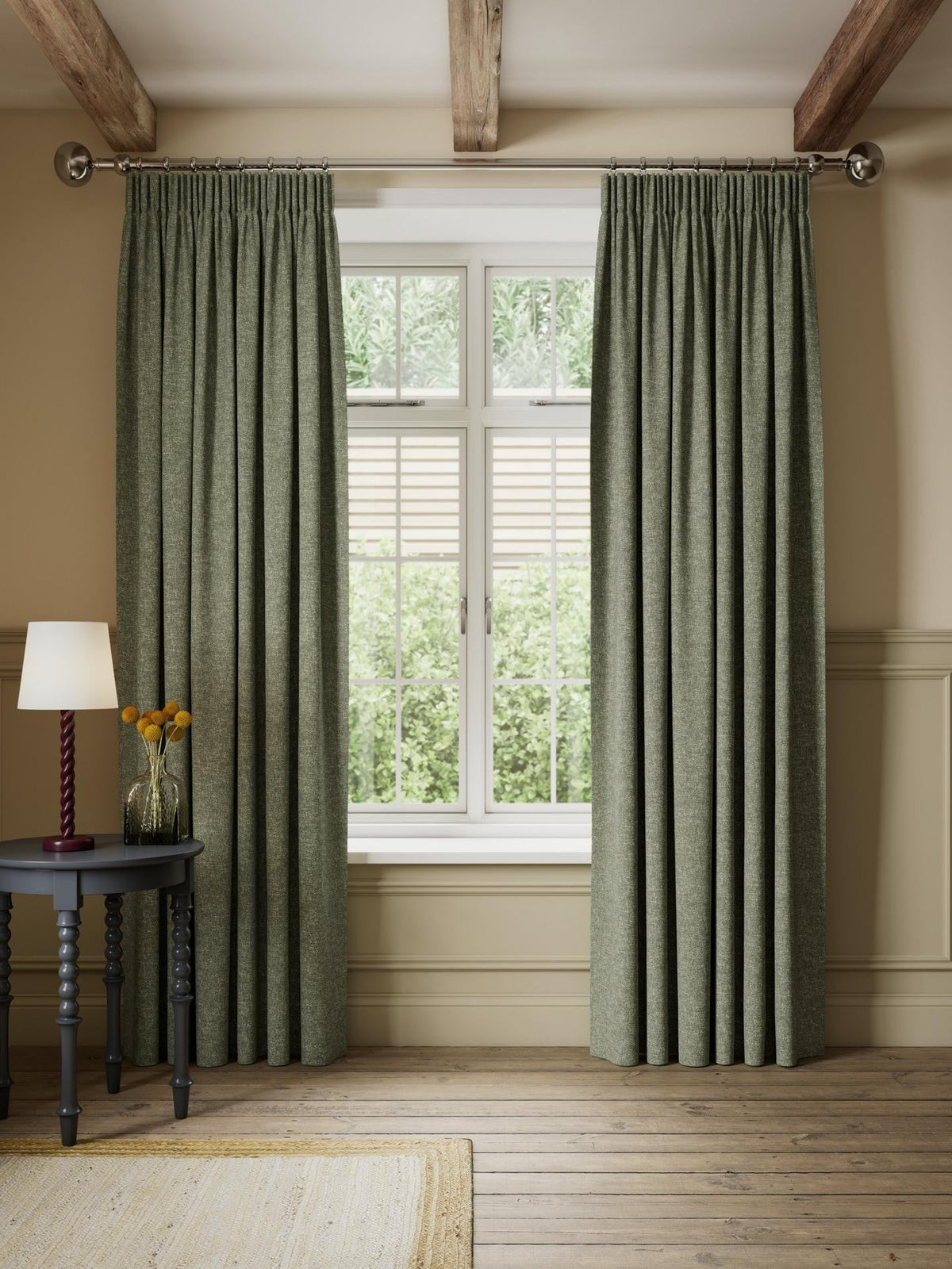 John Lewis Rustic Blackout Pencil Pleat Curtains 228 x 228cm - Laurel Green