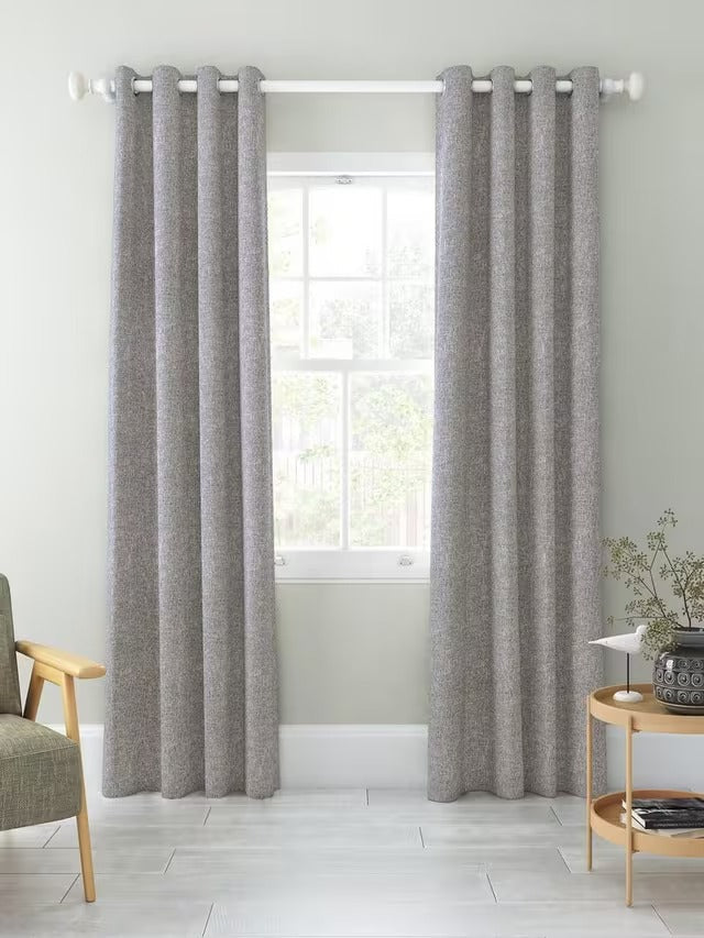 John Lewis Boucle Blackout Lined Eyelet Curtains Pale Grey Storm 228 x 228cm