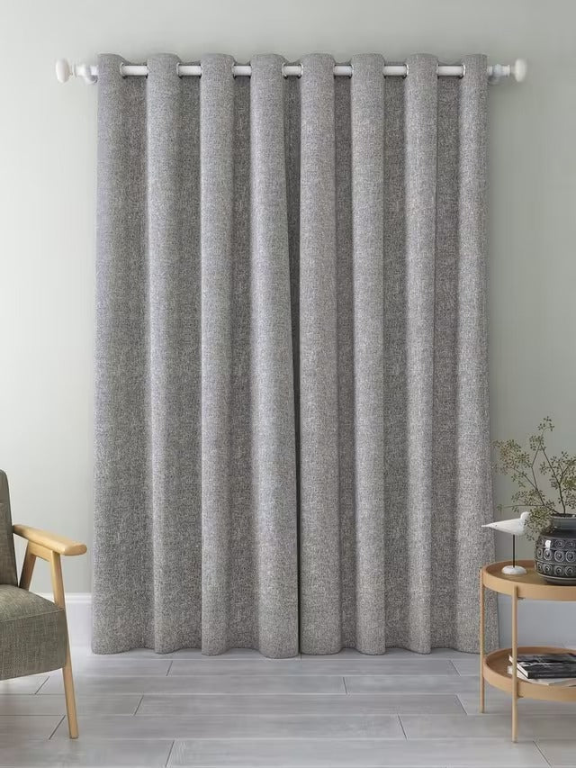 John Lewis Boucle Blackout Lined Eyelet Curtains Pale Grey Storm 228 x 228cm
