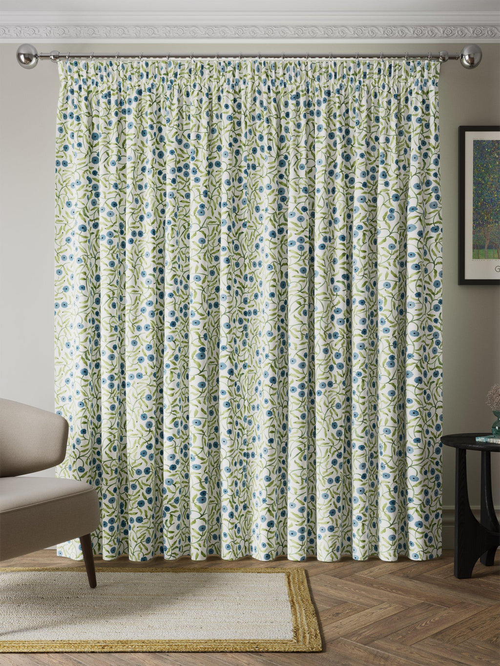John Lewis x Iversen Floret Blackout Pencil Pleat Curtains 167x228cm Glacier