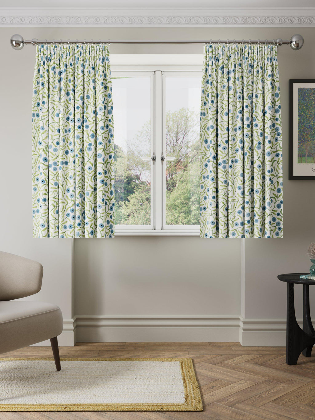 John Lewis x Iversen Floret Blackout Pencil Pleat Curtains 167x228cm Glacier