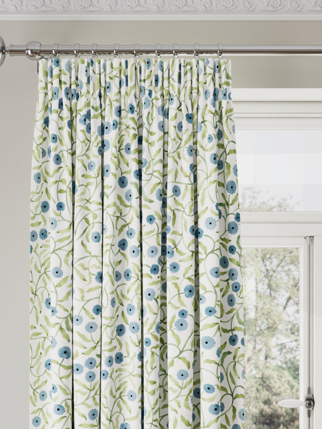 John Lewis x Iversen Floret Blackout Pencil Pleat Curtains 167x228cm Glacier