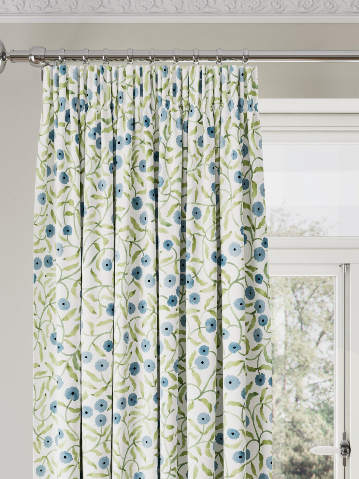 John Lewis x Iversen Floret Blackout Pencil Pleat Curtains 167x228cm Glacier