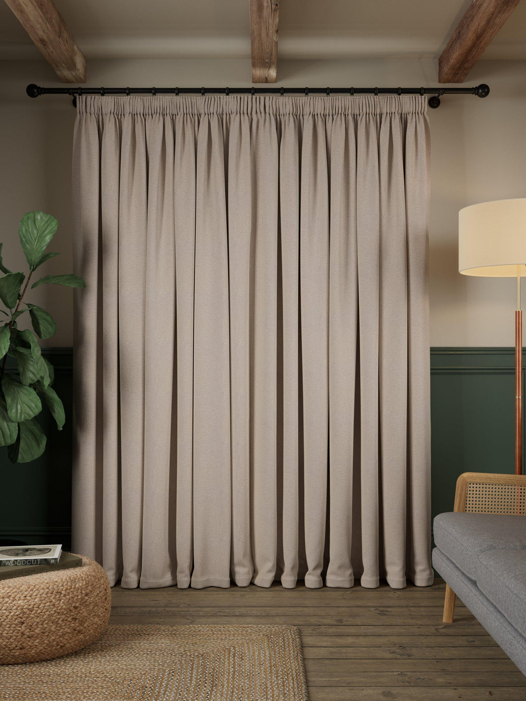 John Lewis Brushed Herringbone Pencil Pleat Curtains Alabaster 167 x 228cm