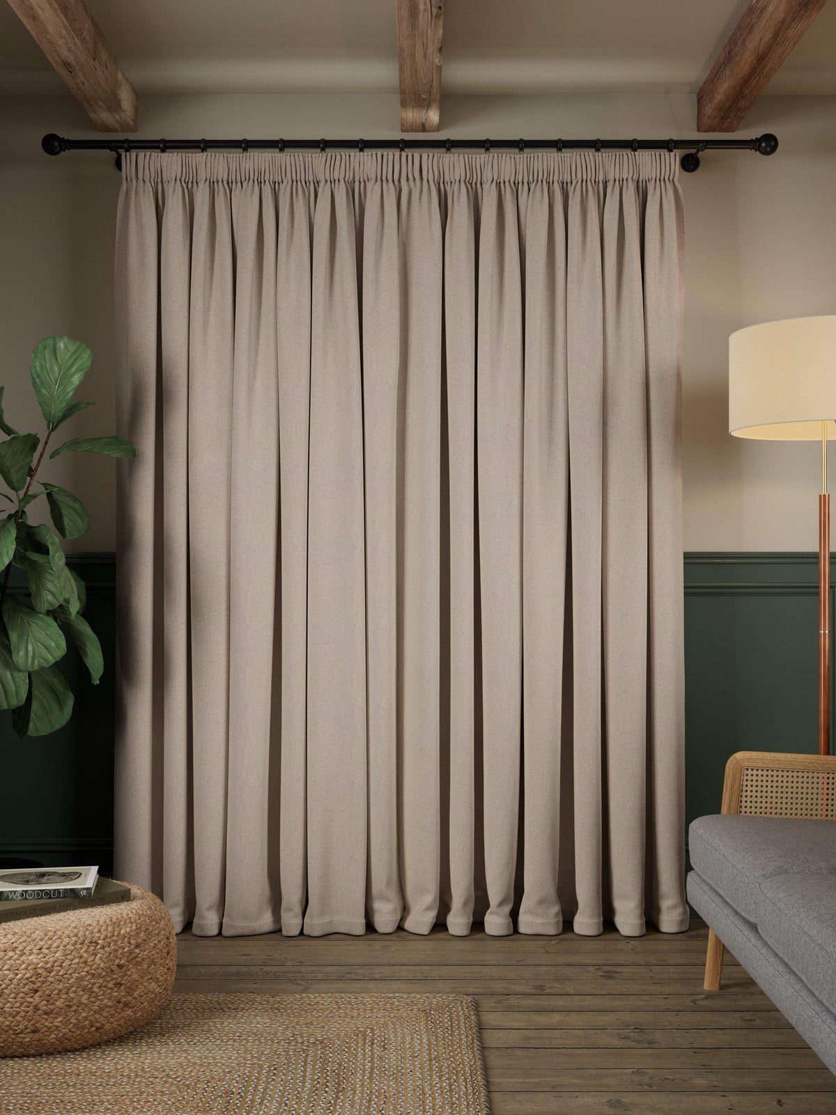 John Lewis Brushed Herringbone Pencil Pleat Curtains Alabaster 167 x 228cm