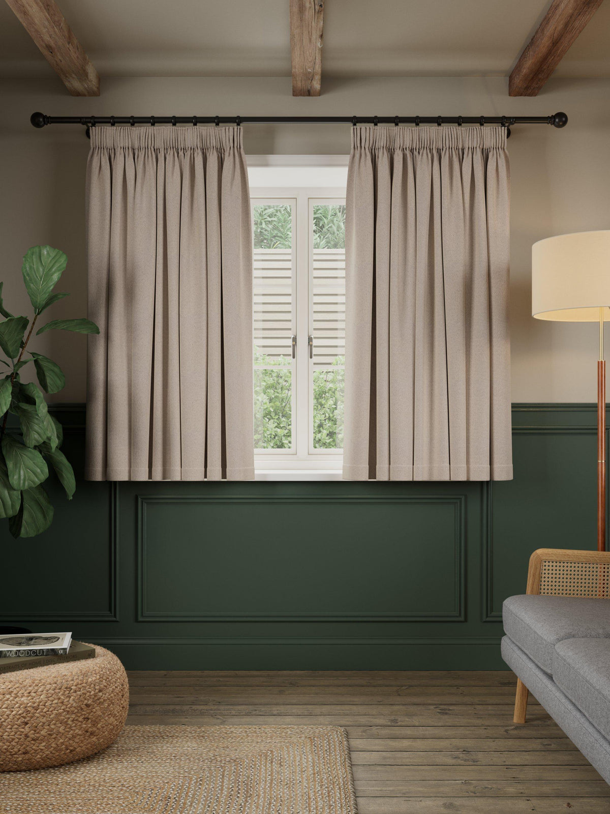 John Lewis Brushed Herringbone Pencil Pleat Curtains Alabaster 167 x 228cm