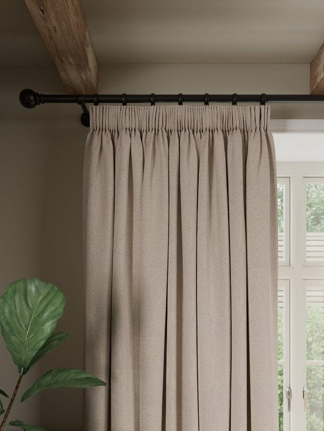John Lewis Brushed Herringbone Lined Pencil Pleat Curtains Alabaster 228x182