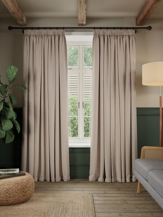 John Lewis Brushed Herringbone Lined Pencil Pleat Curtains Alabaster 228x182
