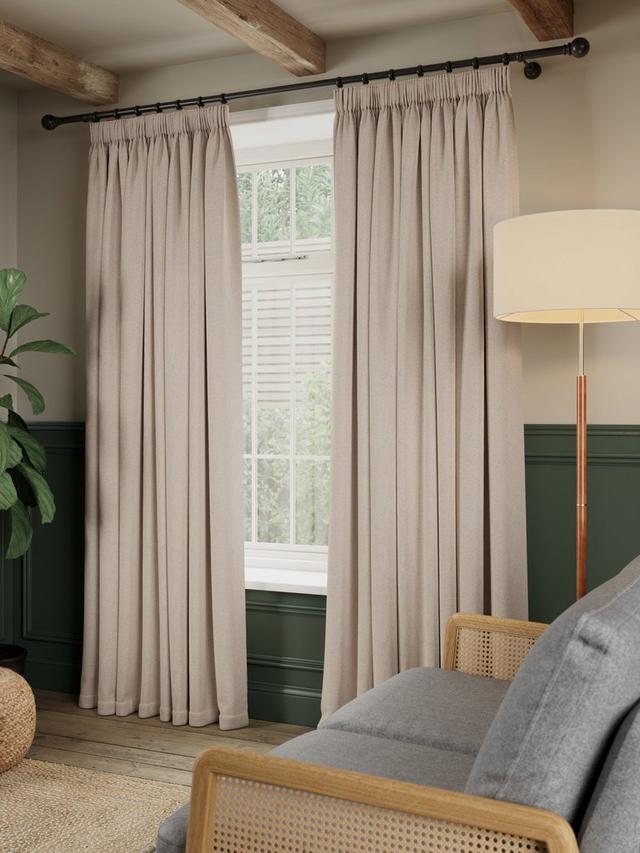 John Lewis Brushed Herringbone Lined Pencil Pleat Curtains Alabaster 228x182