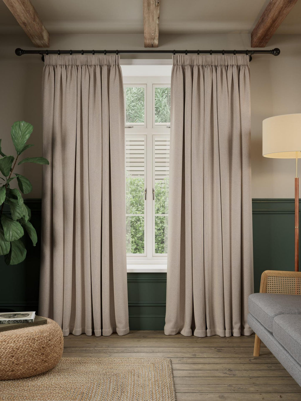 John Lewis Brushed Blackout Pencil Pleat Curtains W167 x D182cm - Alabaster