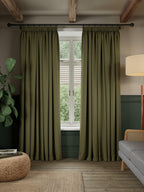 John Lewis Rustic Basketweave Pencil Pleat Curtains W167 x D228cm - Avocado
