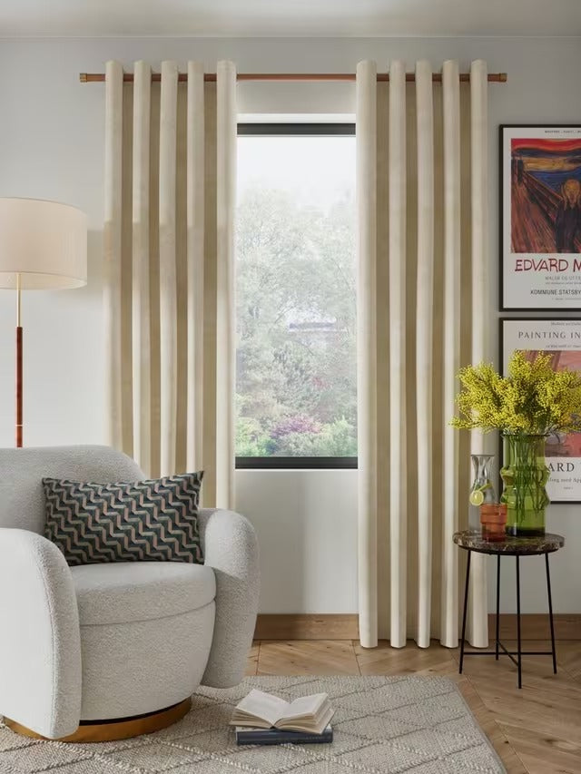 John Lewis Velvet Pair Lined Eyelet Curtains - Cream - W228 x Drop 228cm