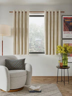 John Lewis Velvet Pair Lined Eyelet Curtains - Cream - W228 x Drop 228cm