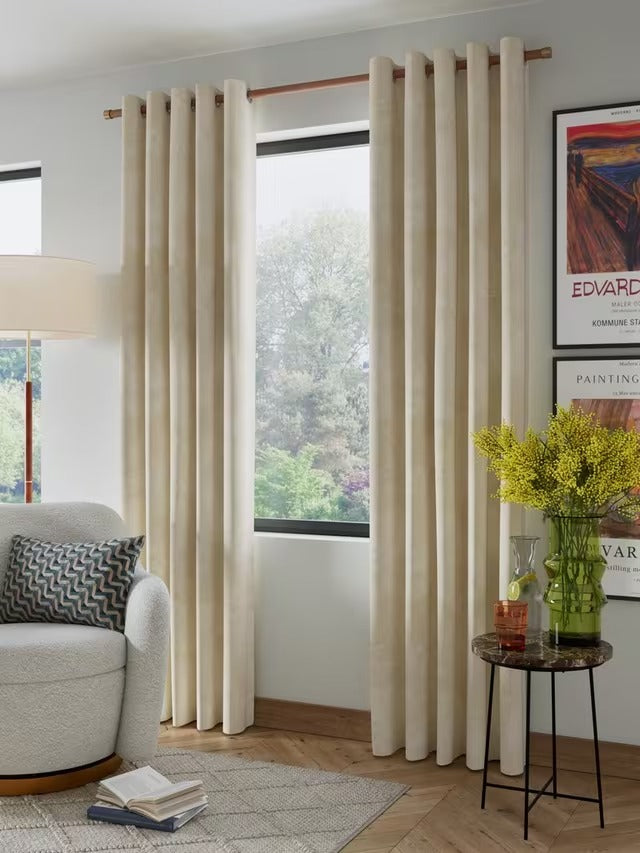 John Lewis Velvet Pair Lined Eyelet Curtains - Cream - W228 x Drop 228cm
