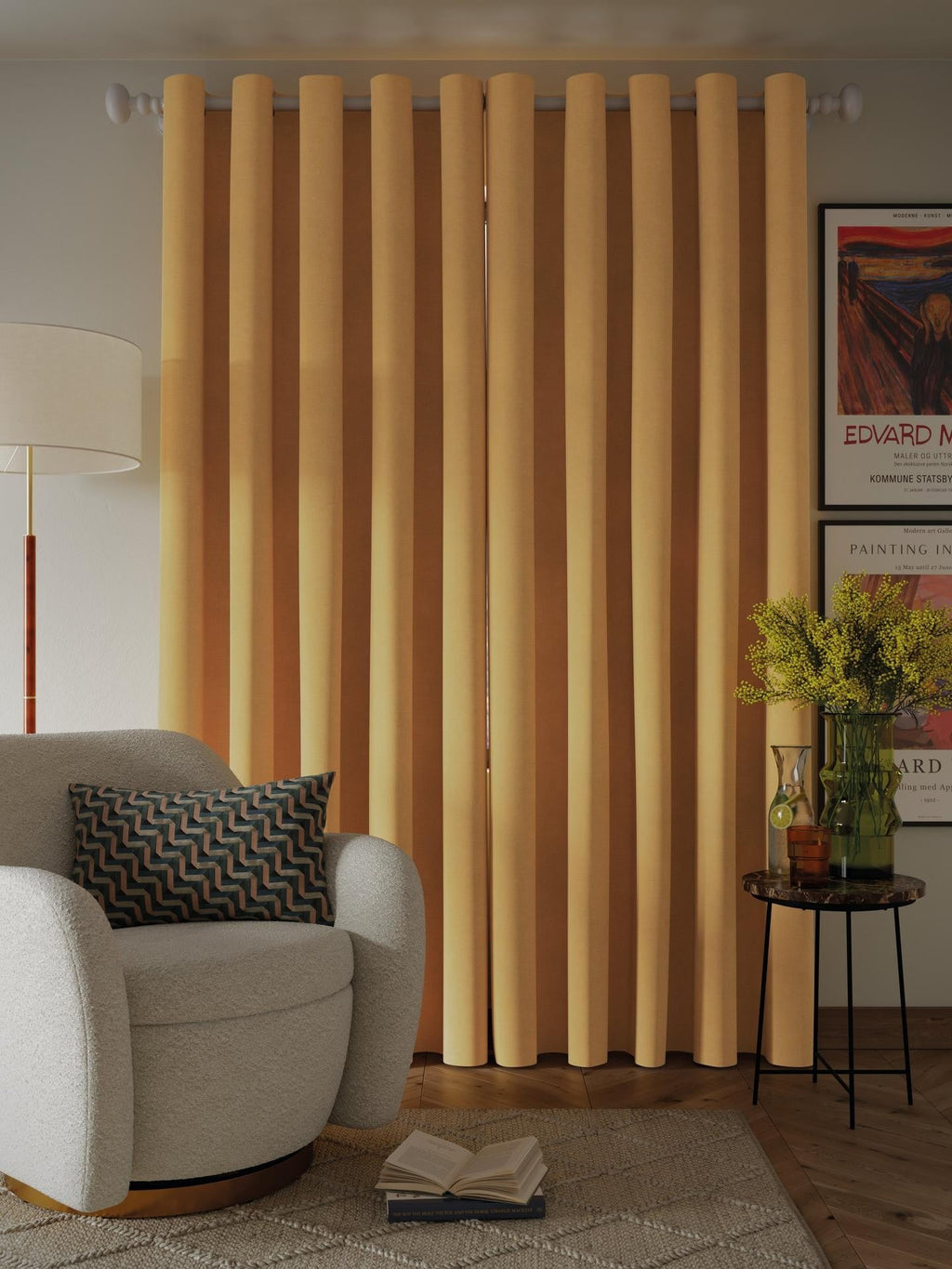 John Lewis Textured Pair Blackout Eyelet Curtains W228 x D228cm - Mustard