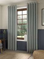 John Lewis Rona Weave Pair Lined Eyelet Curtains W167 x D182cm - Duck Egg